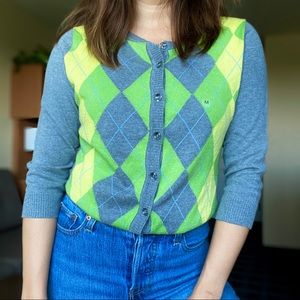 New York & Company Argyle Cardigan